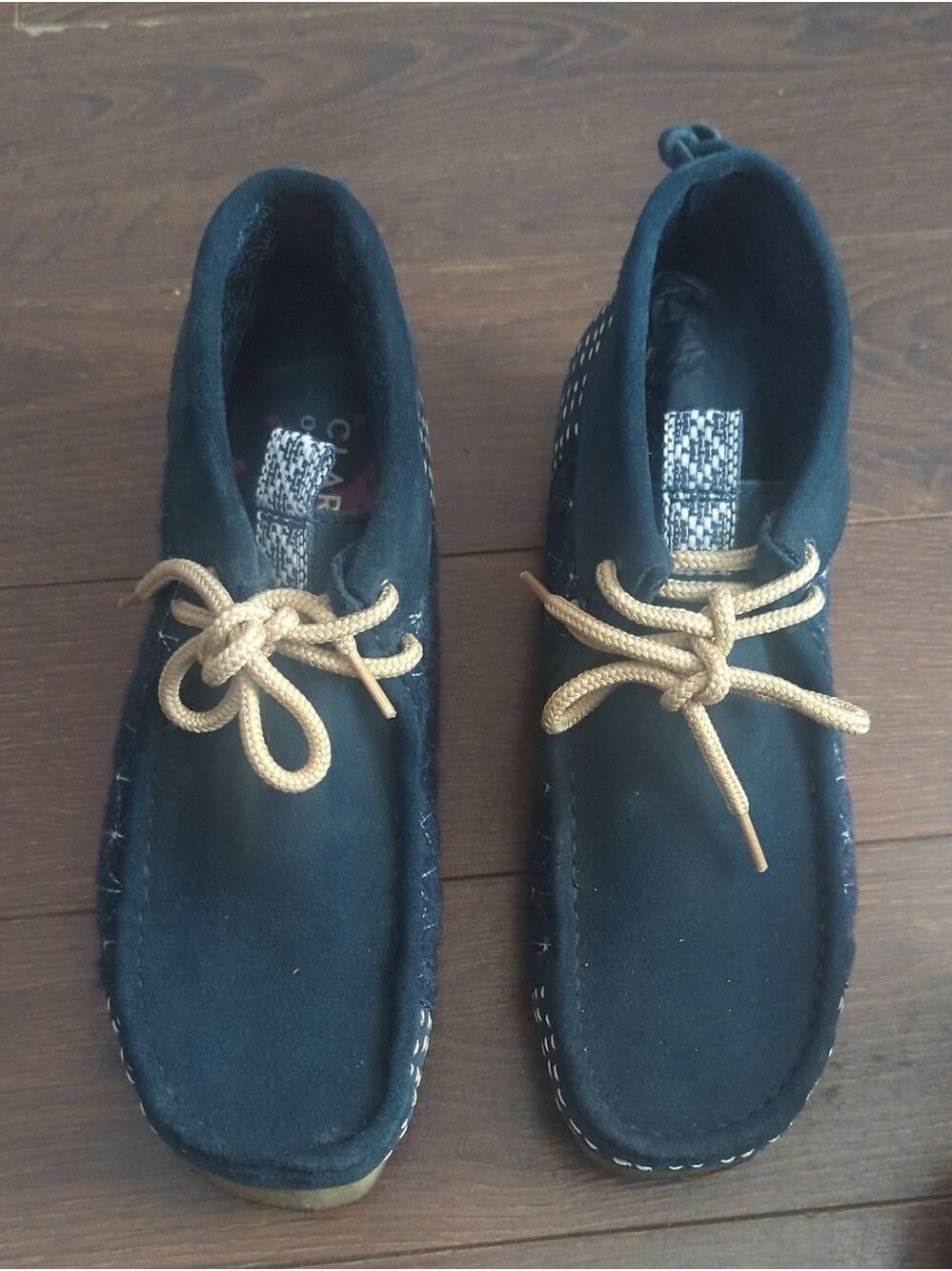 Clarks Wallabee Navy Sashiko Boots - Picture 3 of 12